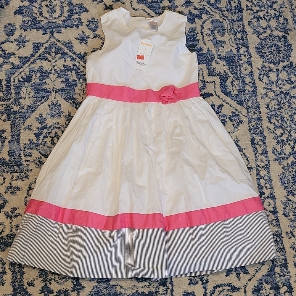 Gymboree pink white seersucker dress sz 10 new with tags K16